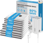 Mapambo Vacuum Storage Bags with -60000Pa USB Pump, 9 Pack Vacuum Seal Bags for Clothing Travel in 3 Sizes, Travel Vacuum Bags with Pump, Saving up to 80% of Luggage Space (9 Combo Size)