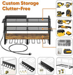 Large Power Tool Organizer with 8 Outlet Charging Station, Loads 600lbs, 4 Layer Heavy Duty Utility Rack Holds 8 Cordless Drills, Wall Mount Tool Battery Garage Storage Shelf, Gift for Men