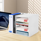 Desk Organizer for Office, 4 Tier Desktop Storage Cabinet File Holder with 2 Side Storage Cabinets, Storage Organizer Filing Case for Office Bedroom Home, L15.35*D12.2*H11.8in (White)