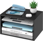 Wood Desk Organizer, 3 Tier Paper Tray Organizer for Desk with Adjustable Storage Shelves, Printer Stand Desktop File Organization Paper Sorter Mail Holder for Office Home Classroom, Black