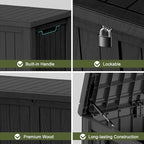 150 Gallon Outdoor Waterproof Resin Storage Deck Box Lockable Outside Bench UV Resistant Bin Patio Porch Furniture Pool Float Garden Tool Cushion Black