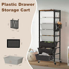 Rolling Cart with Drawers, Rolling Storage Cart with Large Plastic Drawers & Wooden Tabletop, Utility Cart with Pegboards & Basket, Storage Drawers Cart for Living Room, Classroom, Bedroom, Office