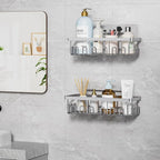 5-Pack Adhesive Shower Caddy, Rustproof Stainless Steel Organizer for Bathroom Storage with Large Capacity, No Drilling Bathroom Caddy with Soap Toothbrush Holder for Kitchen Home Silver