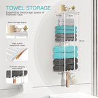 Towel Racks for Bathroom, 3 Tier Metal Towel Holder, with Shelf & 6 Hooks, 29 inch Wall Mounted Towel Storage, 6 Large Bath Towels Capacity,Small Bathroom Towel Rack for Rolled Towels, White