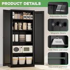 INTERGREAT Metal Storage Cabinet with Magnetic Doors, 63" H Traditional European Style Metal Cabinets with 2 Doors and 4 Adjustable Shelves for Home Office, Kitchen, Bathroom (Black)