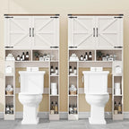 Vabches Over The Toilet Storage Cabinet, Farmhouse Storage Cabinet Over Toilet with 2 Barn Doors ，Toilet Paper Holder Stand，Home Space-Saving Toilet Rack, for Laundry, Restroom, Bathroom