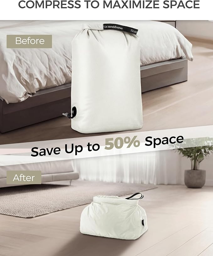 Travel Laundry Bag, Pump Free Vacuum Storage Bag Reusable Compression Dirty Clothes Travel Bag Waterproof Wet Dry Bags Large Capacity Space Saver Bags Camp Clothes Organizer (1 Pcs)(White, M)