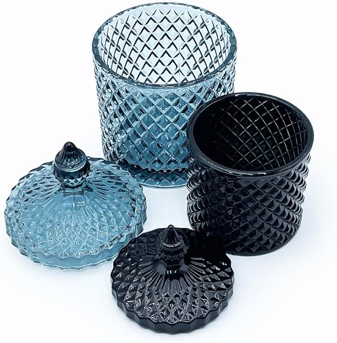 Colorful Glass Jar With Lid,Trinket Dish,Candy Cookie Jars,Buffet Biscuit Containers Food Storage,Decorative Jar(Large Blue Gray)