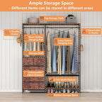 Auromie Clothes Rack with 5 Drawers & 4 Storage Shelves, 59.1W*70.9H Heavy Duty Clothing Rack with 2 Hanging Rods, Wardrobe Closet Organizer System with 5 Hooks, Freestanding Garment Rack (Rustic)