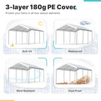ADVANCE OUTDOOR 10x20 ft Heavy Duty Carport, Adjustable Height Garage Car Canopy Party Tent Boat Shelter, White