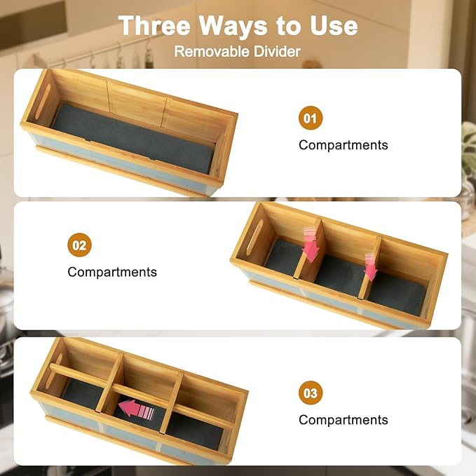 Kitchen Utensil Holder for Counter Extra Large Bamboo Wooden Utensil Organizer with 6 Compartments Cooking Utensil Holder Storage for Silverware Spoons Farmhouse Kitchen Decor (Absorbing Drying Stone)