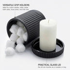 2 Pack Qtip Holder - Apothecary Jars with Lids, Bathroom Organizers and Storage Canister for Cotton Balls,Swabs,Floss Picks,Hair Ties,Clear Glass Vintage Bathroom Decor Jar Set (Black)