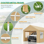 COBIZI 10x20 FT Heavy Duty Carport with Galvanized Frame, Carport Canopy with Roll-up Windows, Storage Tent with Removable Sidewalls & Doors, Built-in Sandbags for Car Boat Truck, Khaki