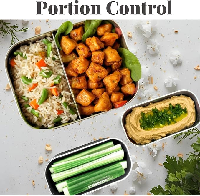 27 OZ Leak proof Stainless Steel Lunch Box containers, Stainless Steel Lunch Containers, Bento box, Metal Lunch Containers, Snacks container, Black, Small - 27 Oz+ 2 * 6.5Oz