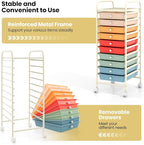 COSTWAY 10-Drawer Rolling Storage Cart, Utility Mobile Trolley with Removable Drawers & Universal Casters & 2 Brakes, Versatile Flexible Drawer Organizer Cart for Home, Office, Macaron