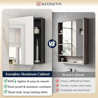 Keonjinn Black Medicine Cabinet 14 x 18 Inch, Assembly Needed, Small Bathroom Mirrored Medicine Cabinet, Lightweight, One Shelf Only, Freely Adjustable Shelves, Recessed or Wall Mount, Tempered Glass