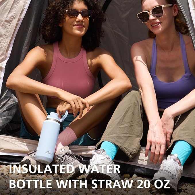 GREYLOCK 32 oz Insulated Water Bottle with Straw Lid, Leakproof Reusable Stainless Steel Vacuum Flask, 24hr Cold & Hot, Carry Handle & Silicone Spout, BPA-Free for Gym, Hiking, Travel,Blue
