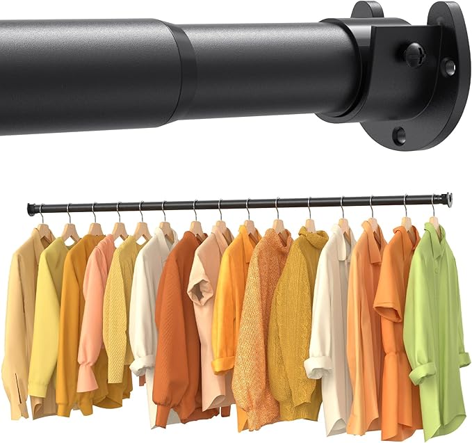 4 Pack Closet Rods,17-84 Inch No-Cut Stepless Adjustable Closet Rod, 1.3 Inch Heavy Duty Metal Closet Hanging Rod with Brackets, Matte Black Closet Bar for Closet, Laundry Room, RV
