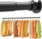 2 Pack Closet Rods for Hanging Clothes, 17-98 Inch No-Cut Stepless Adjustable Closet Rod, 1.3 Inch Heavy Duty Metal Closet Hanging Rod with Brackets, Black Closet Bar for Closet, Laundry Room, RV
