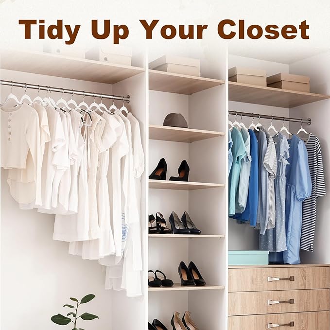 HOUSE DAY Heavy Duty Plastic Hangers 50 Pack, Non Slip Clothes Hangers with Rubber Grip and 360° Hook - Thin Plastic Hanger Space Saving - Coat Hanger White, Closet Organizer for Shirt, Pants, Suit