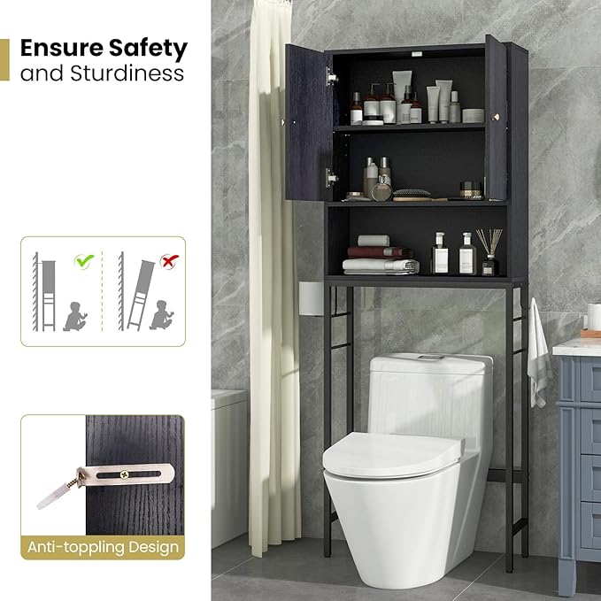 Giantex Over The Toilet Storage Cabinet, Bathroom Space Saver W/Toilet Paper Holder & Hook, Adjustable Shelf & Bottom Bar, Open Storage Cube, Over Toilet Bathroom Organizer for Laundry, Restroom