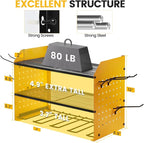TRZZ Power Tool Organizer Wall Mount, 3-Layer Drill Holder with 2 Side Pegboards, Cordless Drill Rack with 4 Hooks, Efficient Storage for Workshop, Garage, and Tool Room (Yellow)