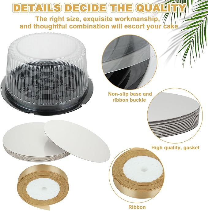10 Pcs 10 Inches Disposable Cake Container with Lid Plastic Cake Carrier with Clear Dome Lid and Cake Boards Round Cake Containers Carriers for Transport, Party Takeout Food Display
