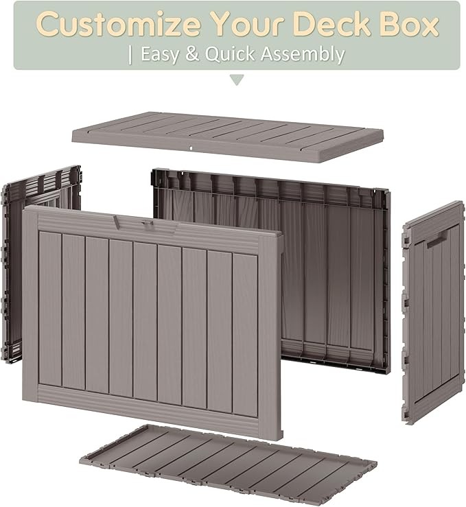 50 Gallon Outdoor Storage Box, Resin Deck Boxes Outdoor Waterproof For Patio Furniture, Garden Tools, Pool Supplies, Lockable And UV Resistant (Striped Gray)