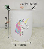 19.7 Inch Round Laundry Clothes Hamper Laundry Basket with Handles,Storage Organizer Bins Laundry Gift Basket for Room, Bedroom Decor (Single Unicorn)