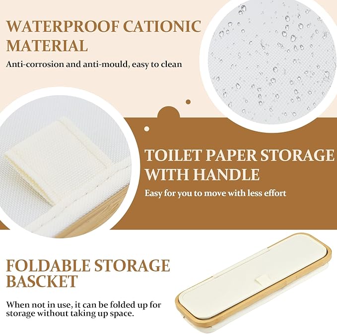 KASURE 2 PCS Toilet Paper Storage with Lid and Handle for 12 Rolls Foldable Toilet paper holder with storage Lightweight Basket for Toilet paper Organizer for bathroom with Feet for Towel Toys Beige