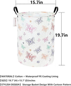 QUEENLALA Large Storage Basket,Laundry Hamper/Bathroom/Home Decor/Collapsible Round Storage Bin,Boys and Girls Hamper/Boxes/Clothing（Round-Colorful Butterfly）