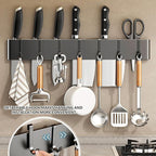 Kitchen Utensil Hanger: Wall Mount Holder Hanging Rack,7 Hooks Utensil Racks,No Drilling for Kitchen,Pantry,Bathroom,Livingroom 15.75 Inch (Black)