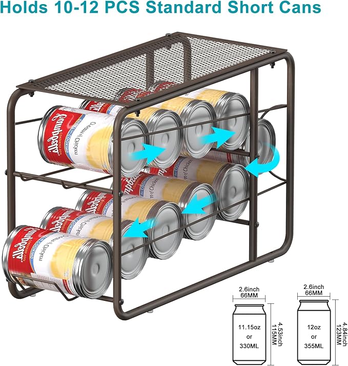 MOOACE 4 Pack Can Organizer for Pantry, Stackable Soda Can Dispenser Rack, Pantry Organizer Canned Food Storage Holder for Kitchen Refrigerator Cabinet, Bronze