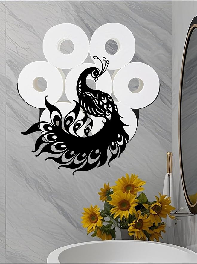 Peacock Toilet Tissue Holder,Animal Paper Holders,Decorative Metal Papers Holder,Funny Toilet Animal Storage for Bathrooms,Bathroom Paper Organizer for Extra 8 Rolls Wall Mounted Art Decor