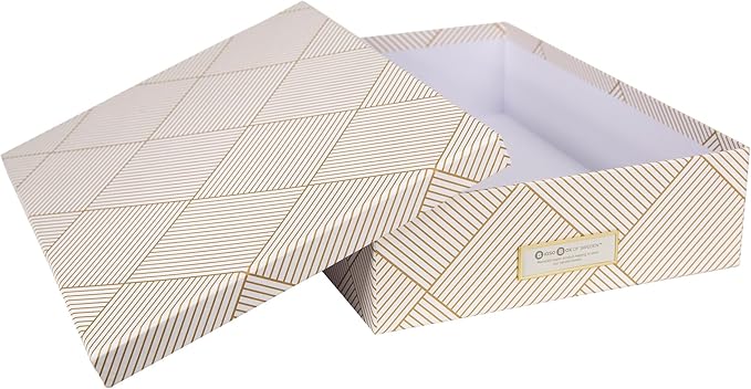 Bigso Oskar Fiberboard Label Frame Document Letter Box for Important Paperwork A4 or Letter Size - Durable Keepsake Box with Lid and Metal Label Holder - 3.3in x 10.2in x 13.8in - Golden Square