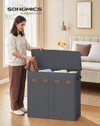 SONGMICS 55.4 Gallon (210 L) Laundry Hamper, 4-Compartment Laundry Basket Sorter with Lid, Labels, Removable Liner Bags, for Bedroom, Dark Gray URLH014G01