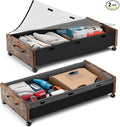 Under Bed Storage with Wheels, 2 Packs Wooden Storage Containers Extra Large Underbed Shoes Organizer, Rolling Under Bed Storage Drawers with Clear Lid, Heavy Duty for Clothes Toys 36"L (Vintage)