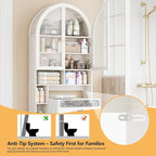 Over The Toilet Storage Cabinet, 29.7”W Modern Storage Cabinet Over Toilet with Acrylic Doors, Arched Freestanding Over Toilet Rack with Adjustable Shelf for Bathroom, White
