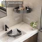 Voldra 2 Pack Corner Shower Shelves, Aluminum Stick On Showers Organizer, Modern Style, Triangular Corner Shelf, No Drilling Required
