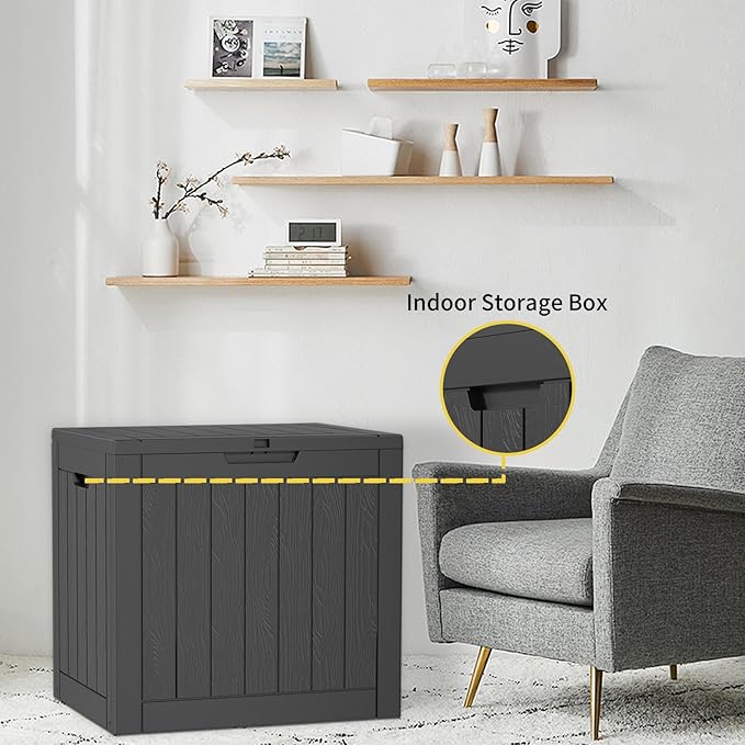 30 Gallon Resin Deck Box Outdoor Storage Box for Patio Furniture,Outdoor Cushions,Garden Tools and Pool Supplies,Waterproof,Lockable(Black,30Gallon)
