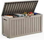 DRATO 75 Gallon Deck Box, Waterproof Resin Large Outdoor Storgae Box for Patio Furniture, Patio Cushions, Gardening Tools, Pool Supplies, Lockable（Gray，75 Gallon）