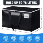 BlissTotes Moving Bags, Heavy Duty Moving Boxes with Zippers Top and Sturdy Handles, Storage Bags for Space Saving and Packing, Collapsible Moving Supplies, Storage Totes (76L, 6-Pack, Black)