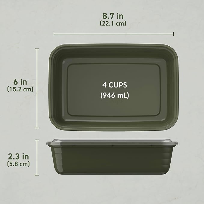 Bentgo Prep - 20-Piece 1-Compartment Reusable Meal Prep Containers with Lids, PFAS & BPA Free Materials, Durable, Microwave, Freezer, & Dishwasher Safe To Go Food Storage (Khaki Green)