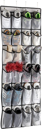 Hanging Shoe Organizer, Over The Door Shoe Organizer with 24 Mesh Large Pockets Door Shoe Rack for Men Women Kids Hanging Door Shoe Holder Size:58x21 Inch (White-2pack)