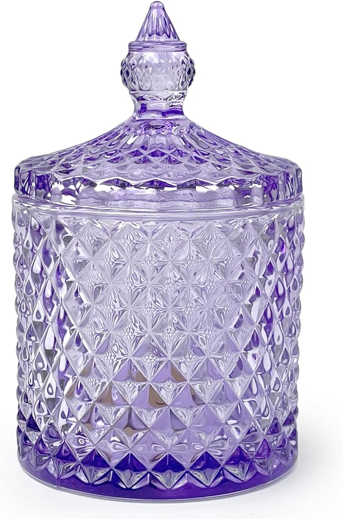 10oz Glass Jar with Lid - Decorative Candy Cookie Container,Qtip Holder & Jewelry Organizer | Reusable Storage for Romantic Home Decor,Bathroom(Purple)