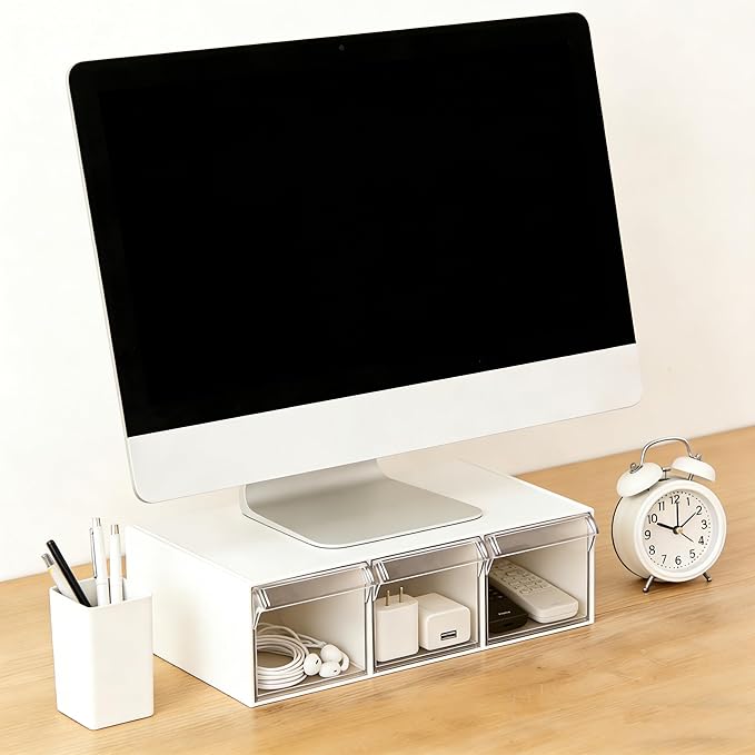 Stackable Drawer Organizer with 3 Drawer, Desktop Clear Storage Box for Stationary, Makeup, Jewelry, Office Craft Supplies