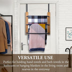 MyGift Over The Door Towel Rack for Bathroom, Rustic Solid Burnt Wood Towel Storage Organizer, 3 Tier Matte Black Metal Towel Bar, Space Saving Bathroom Door Hanging Towel Holder