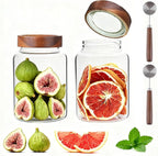 Glass Coffee Jars Spice Jar Round Storage Canister with Wooden Lid Clear Glass Food Jar for Pantry Sugar Tea Coffee Bean Spice Nuts Cookies Bath Salts (1800ml/60oz-2PACK（with spoon)