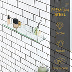 KOKOSIRI Wall Shelves 20-Inch Floating Tempered Glass Shelf Bathroom Hardware Kitchen Hanging Rack Shower Storage, Brushed Gold Stainless Steel B1107BG-L20
