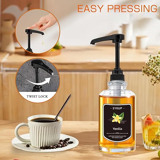 3Pack Coffee Syrup Pump, Compatible with Toran i, DaVinci, Jordans Skinny Syrups - Toran i Syrup Pump Dispenser Fits 25.4 Oz/750Ml Bottles, For Coffee Flavoring Syrups, Teas, Snow Cones, Smoothies